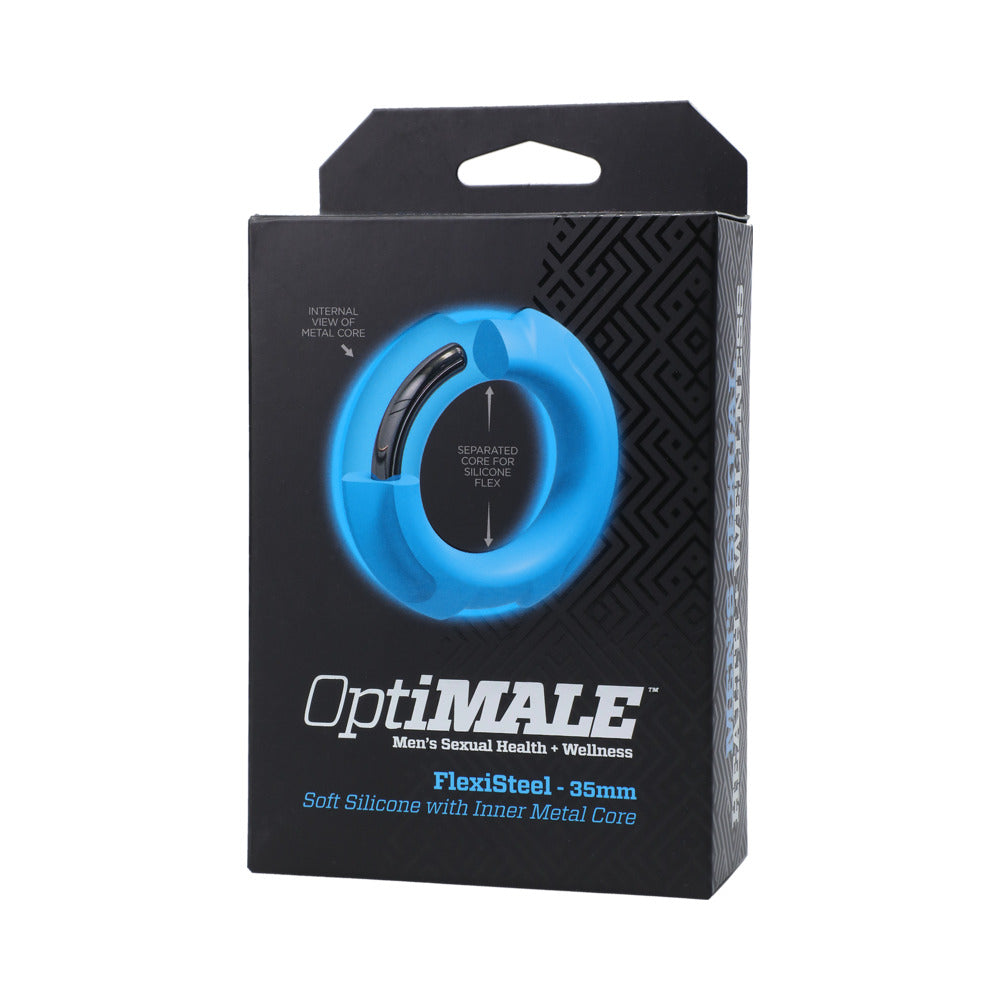 OptiMALE FlexiSteel Silicone, Metal Core Cock Ring 35 mm Blue - product image 6