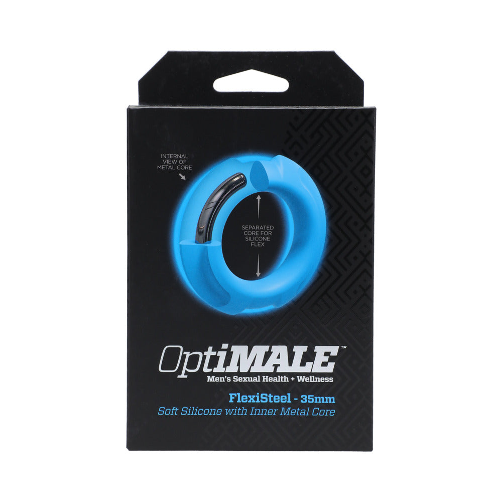 OptiMALE FlexiSteel Silicone, Metal Core Cock Ring 35 mm Blue - product image 7